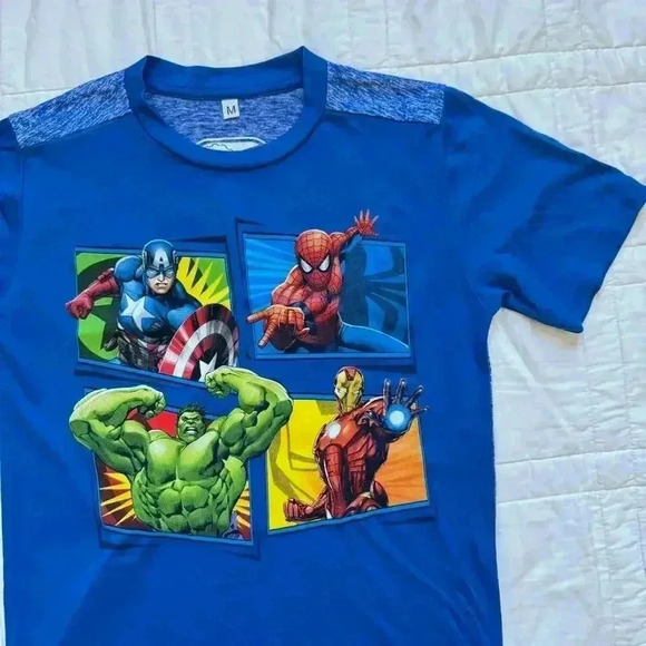 Mad engine Marvel blue graphic tee captain America hulk Spider-Man Ironman sz 8 - Picture 3 of 6